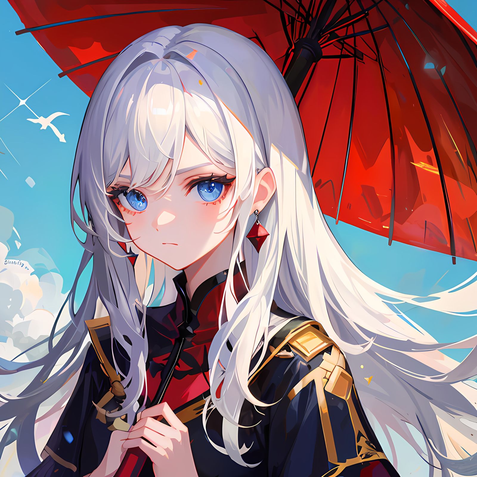 彩色伞下少女-二次元holding umbrella