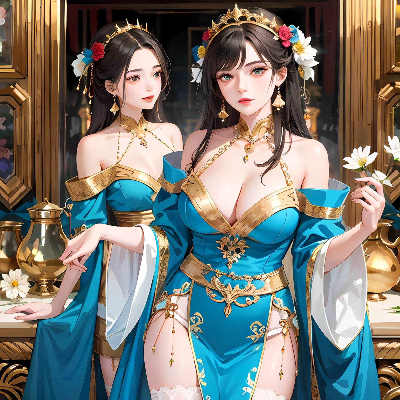 宫装花娘插画图片壁纸