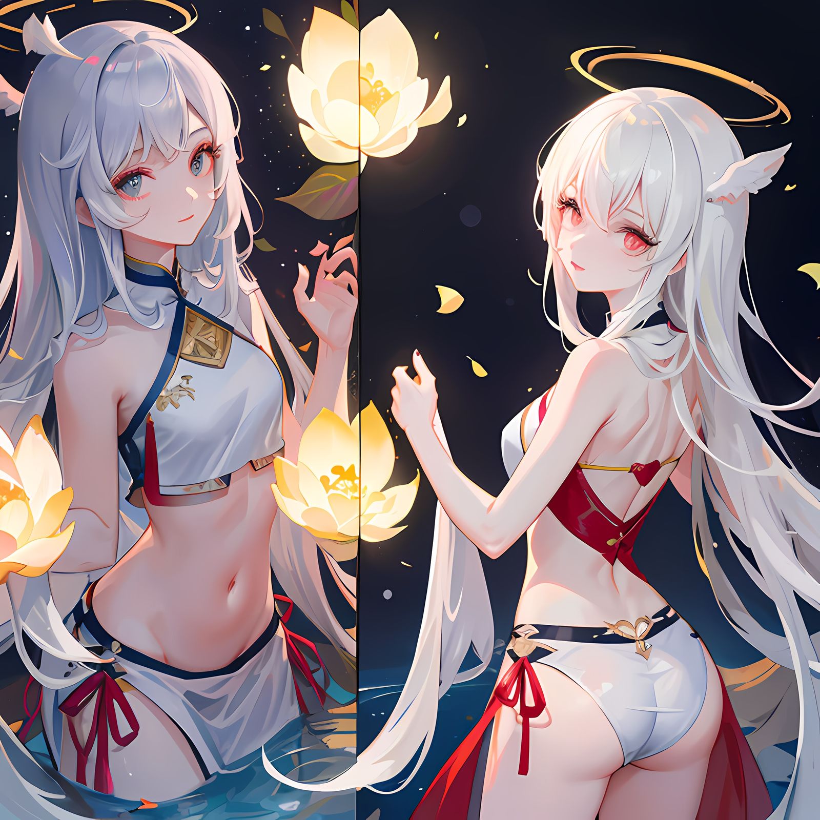 长发仙女与花海落樱插画图片壁纸