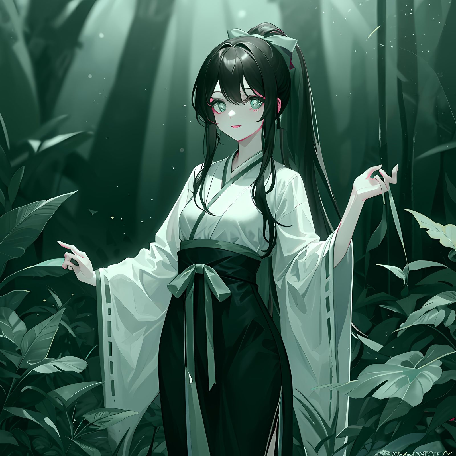 婀娜多姿一女子于竹林中静享盛夏芳华插画图片壁纸