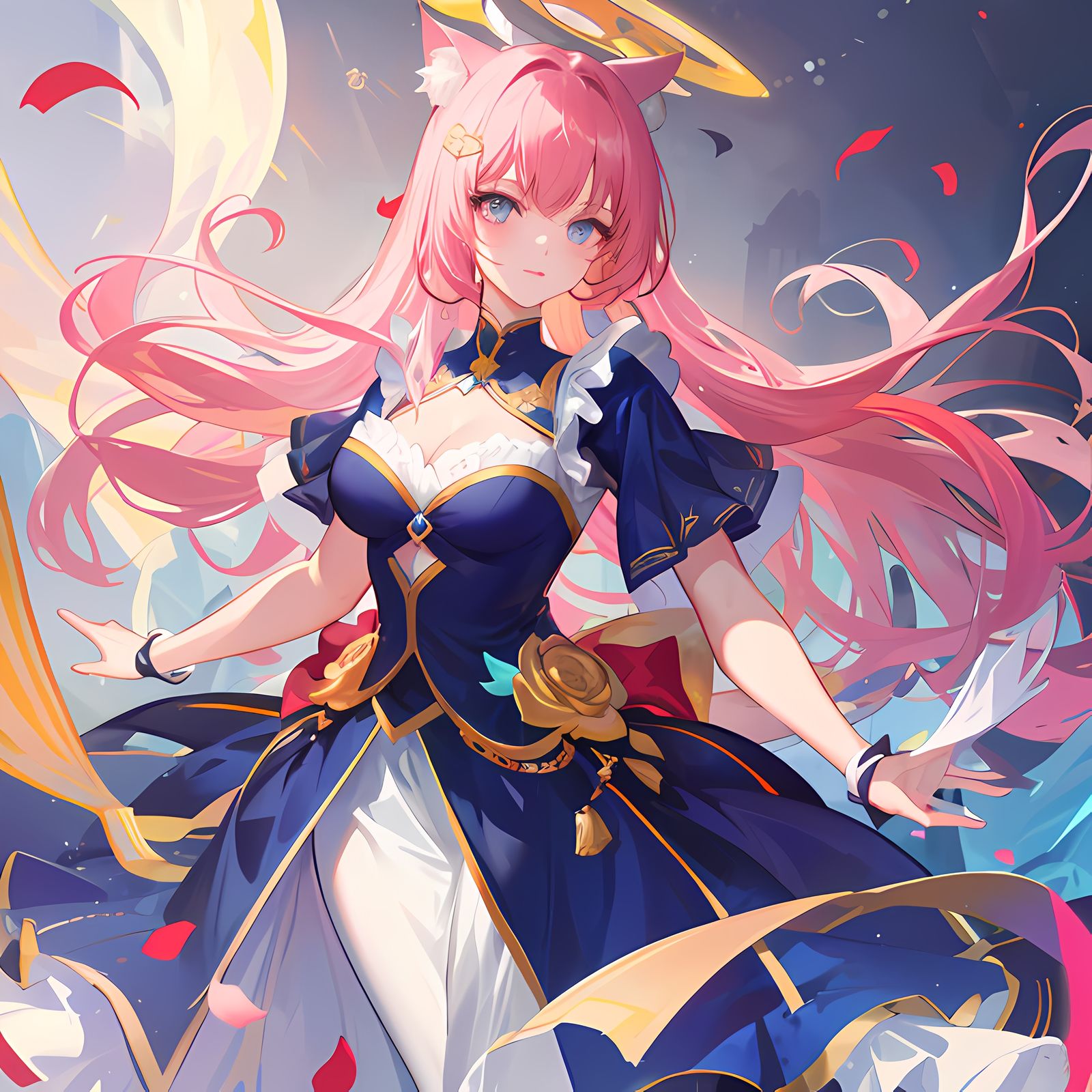 花瓣猫耳女孩漫舞插画图片壁纸