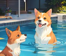 萌犬泳池狂欢。-二次元犬类