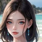 沙滩上的一只鹭，插满了珠宝，蓝眼黑发美少女盯着你看