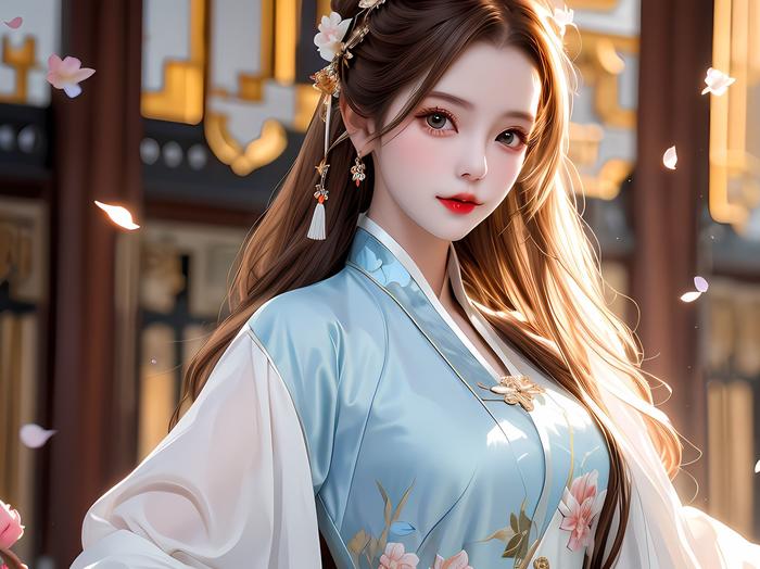 樱花落，美少女花落。插画图片壁纸