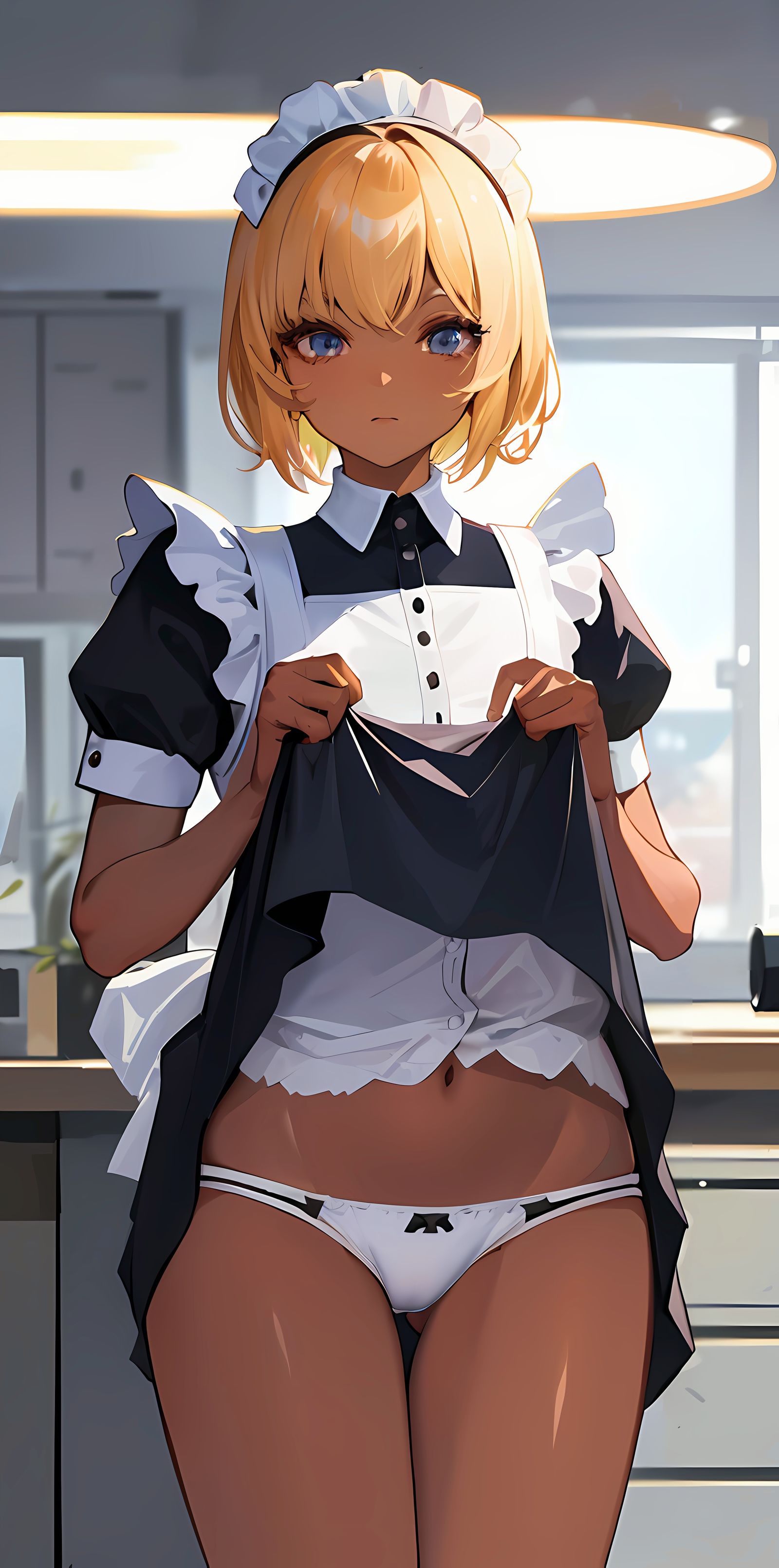 女仆掀起衣角,诱惑少年心.插画图片壁纸