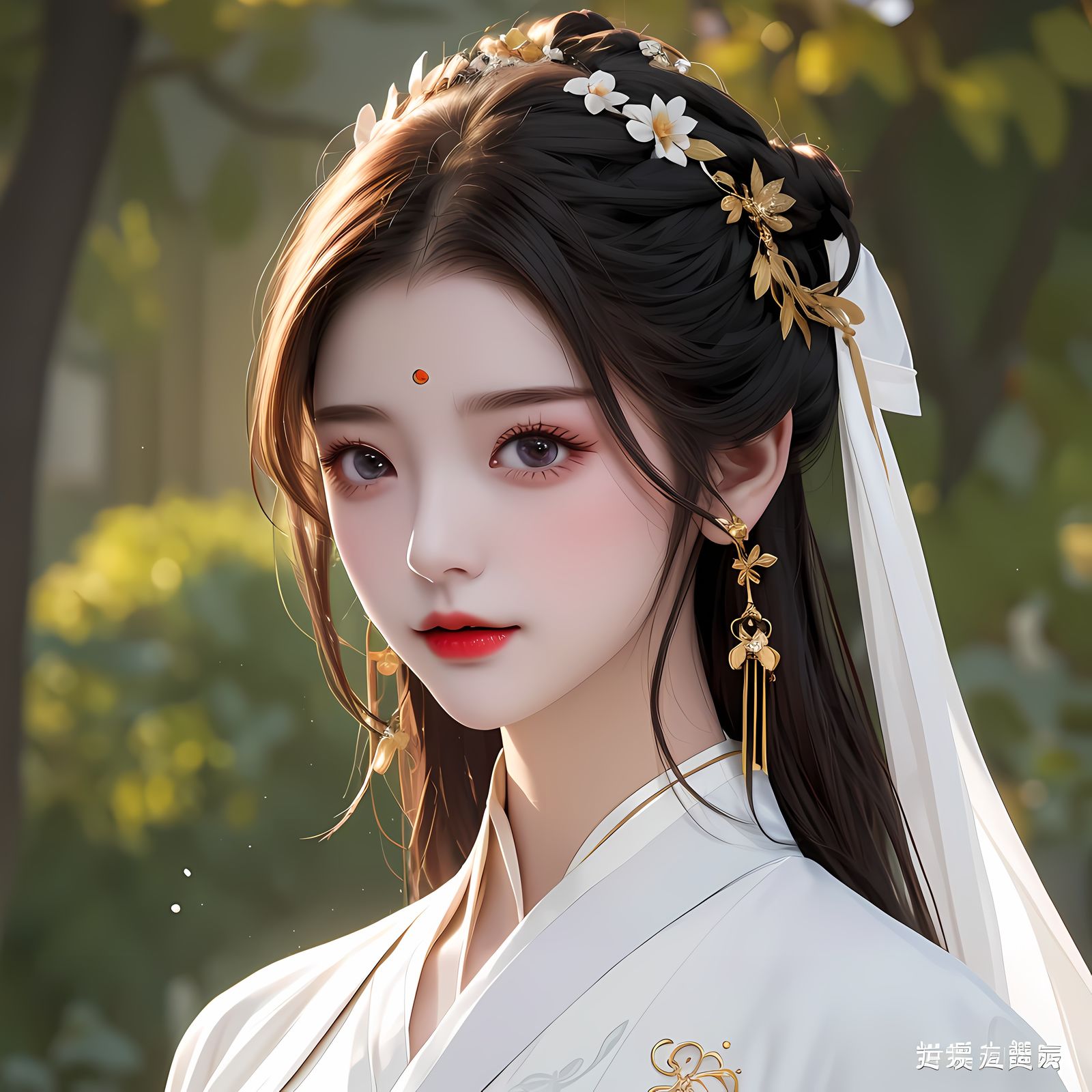 红唇美少女在花海中。插画图片壁纸