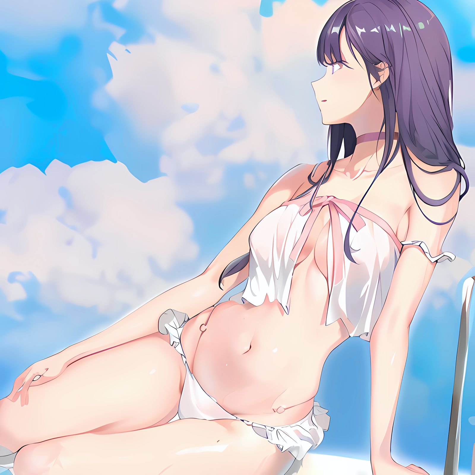 清爽阳光碧海美人插画图片壁纸