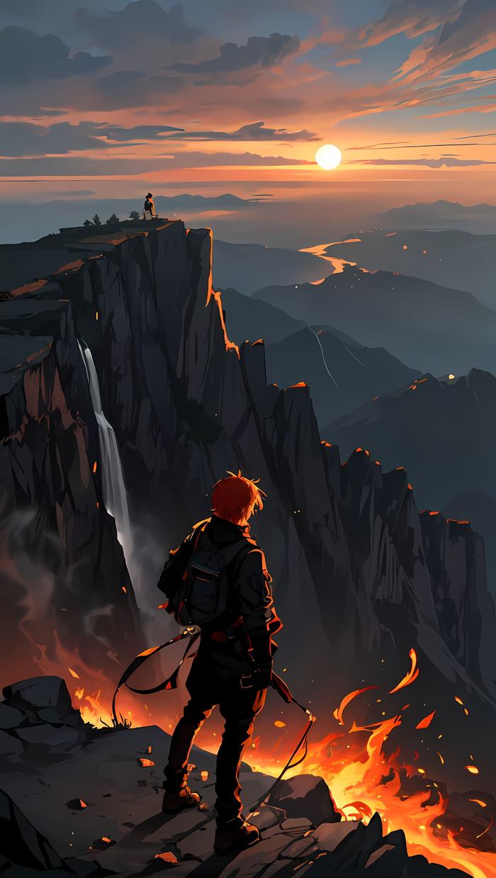 烈火燃山：少年独立战斗。插画图片壁纸