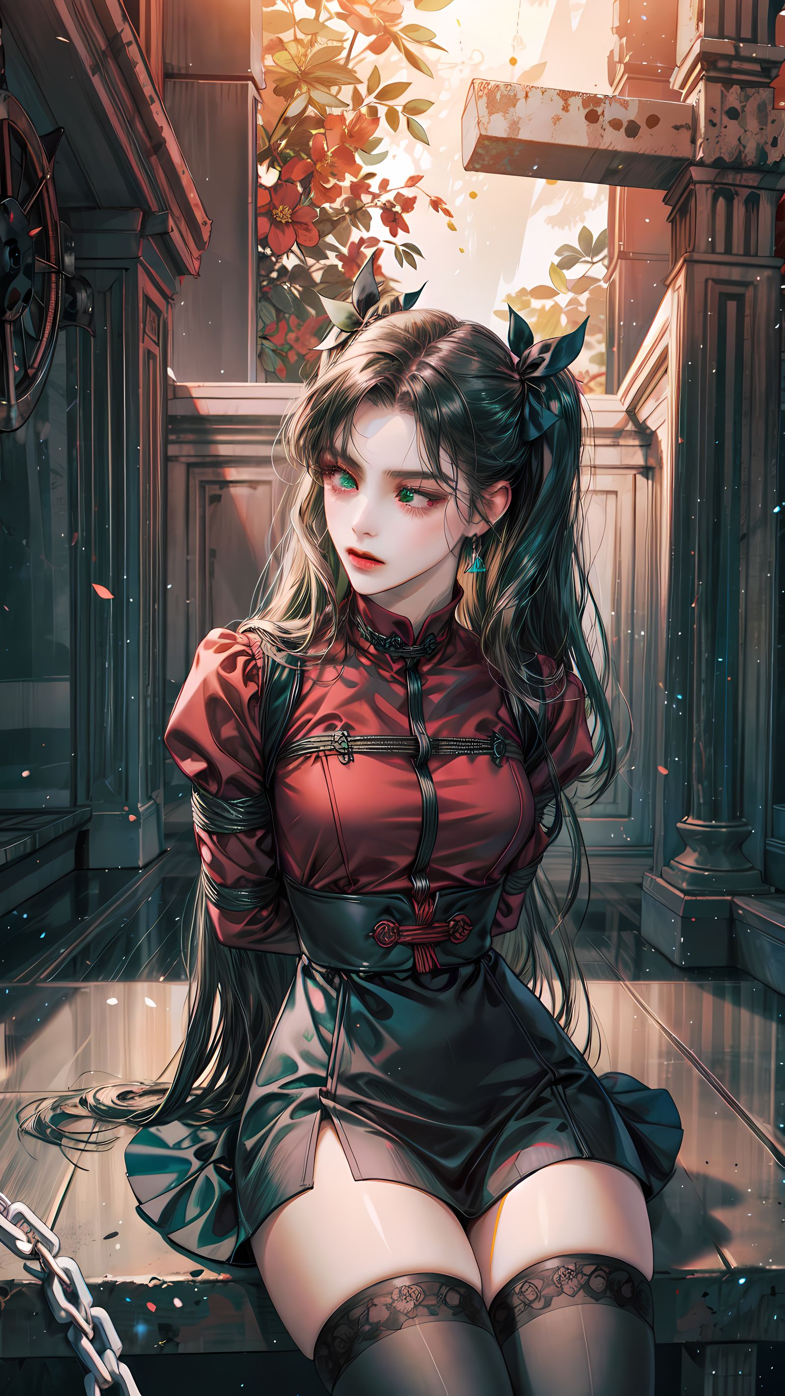 绑缚着的长发美少女插画图片壁纸