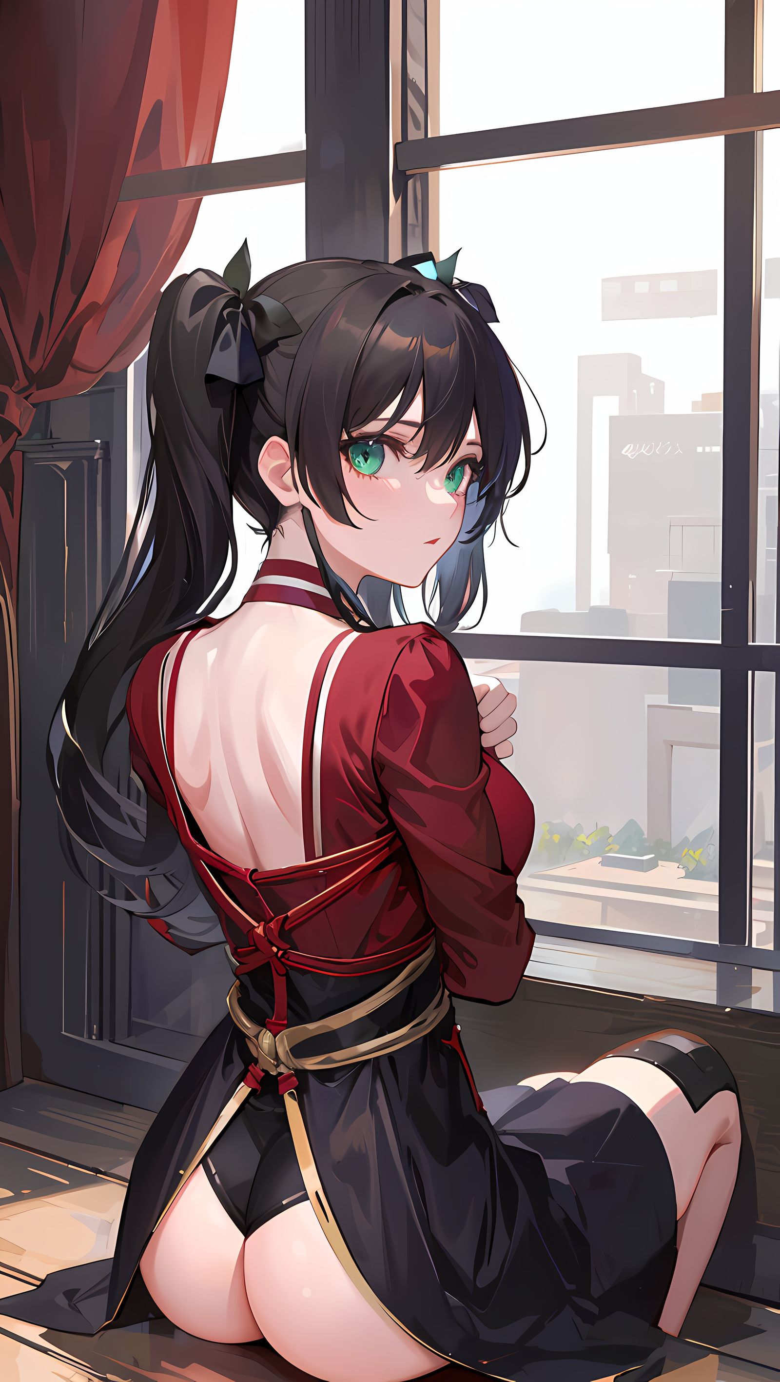 二次元禁书馆小馆员坐着窗台，顶礼蝶幻妆窗扉。头像同人高清图