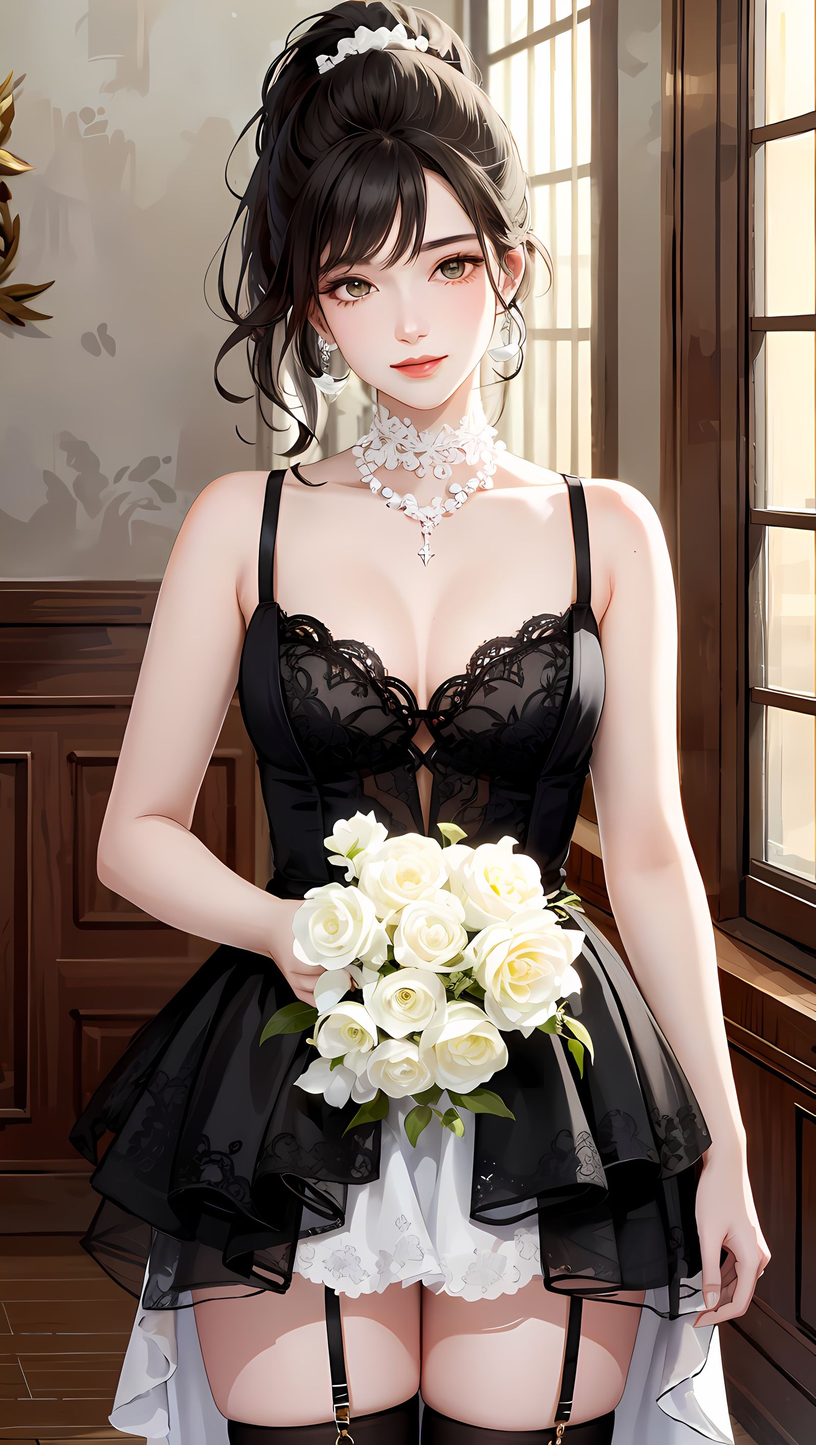 玫瑰花姑娘 窗前独舞插画图片壁纸