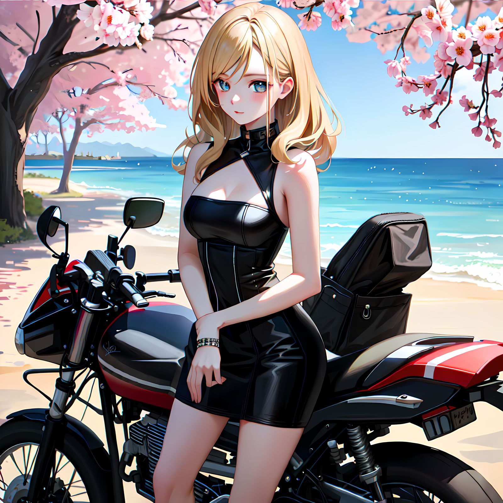 骑车追樱-日系唯美人像插画的相关标签:人物
