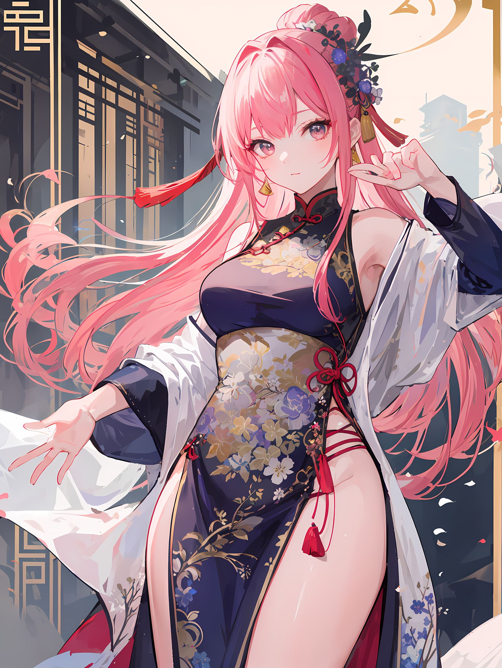 娇羞粉发少女插画图片壁纸