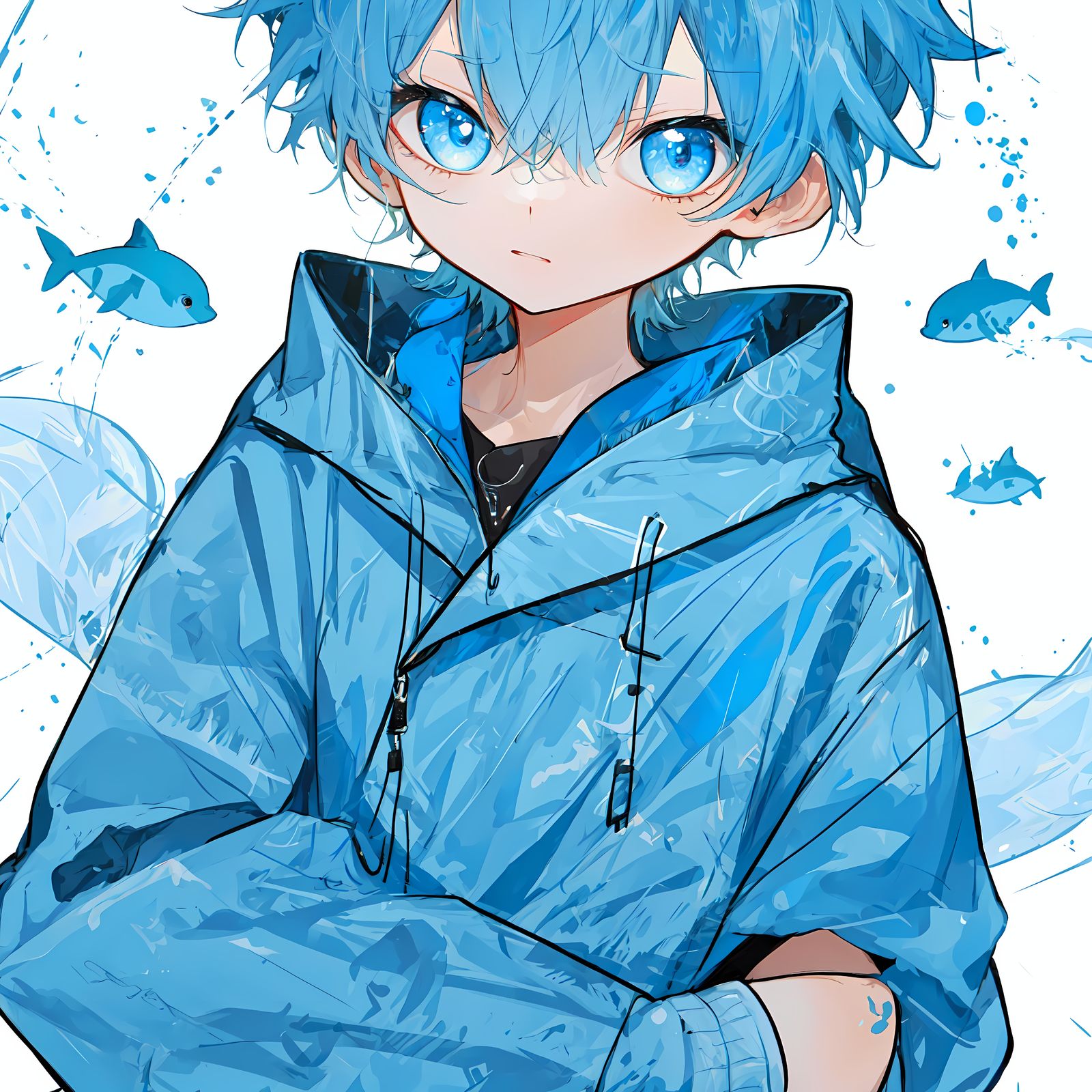 一个可爱的蓝色小男孩插画图片壁纸