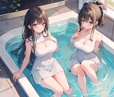 大浴缸里一起洗澡的两个女孩