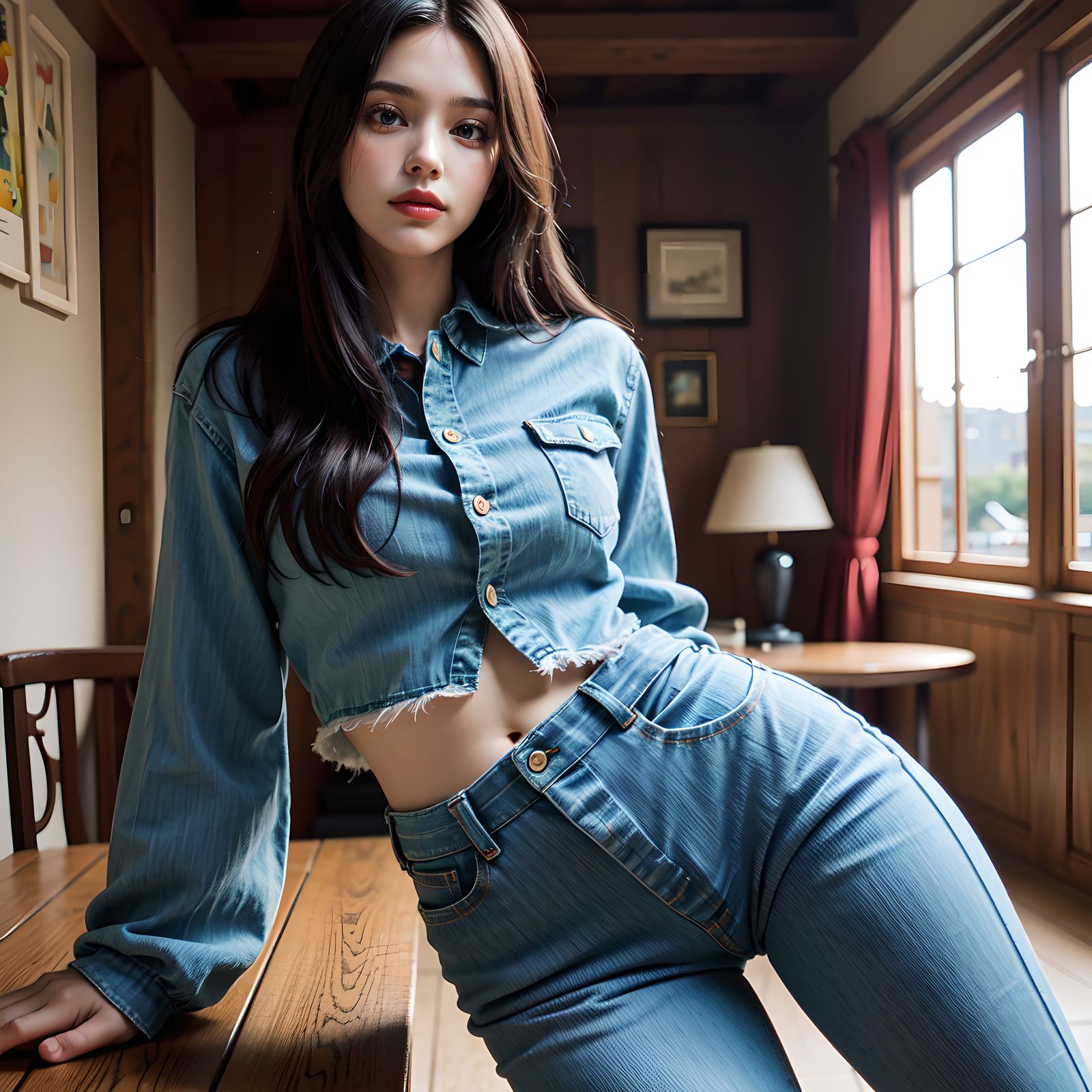 牛仔最好看-真人写实蓝色牛仔裤