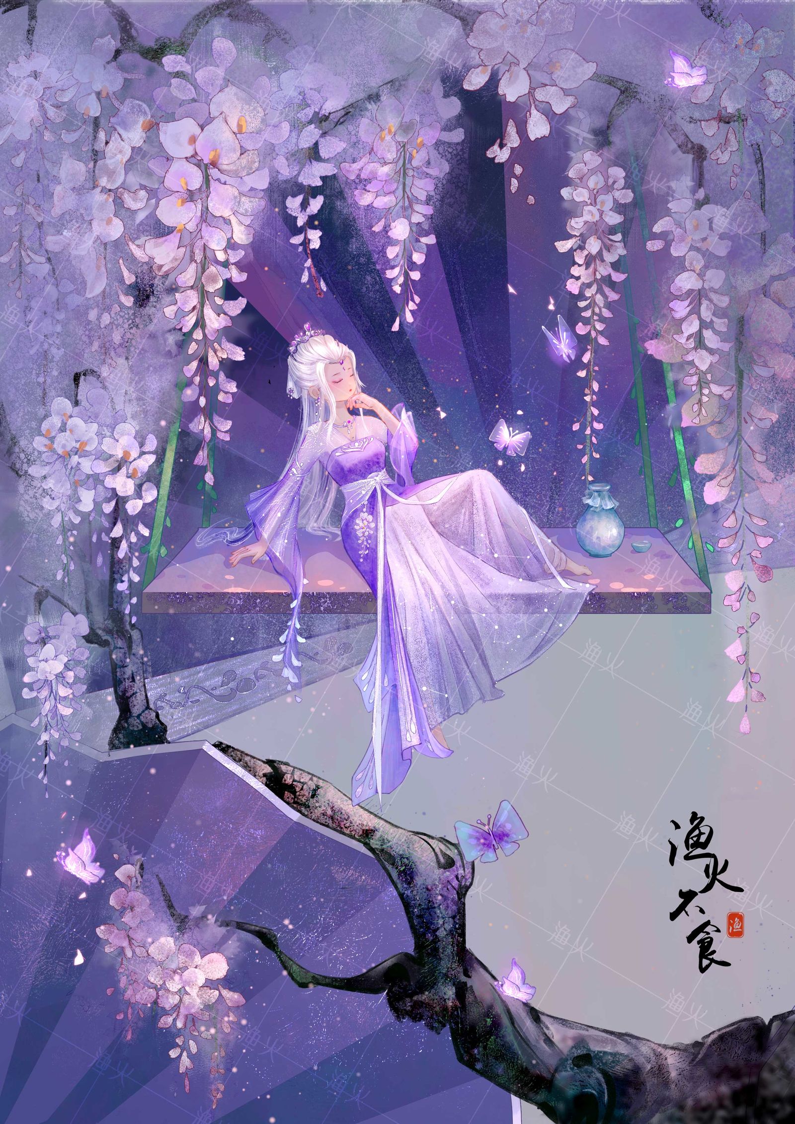 花灵系列——紫藤插画图片壁纸