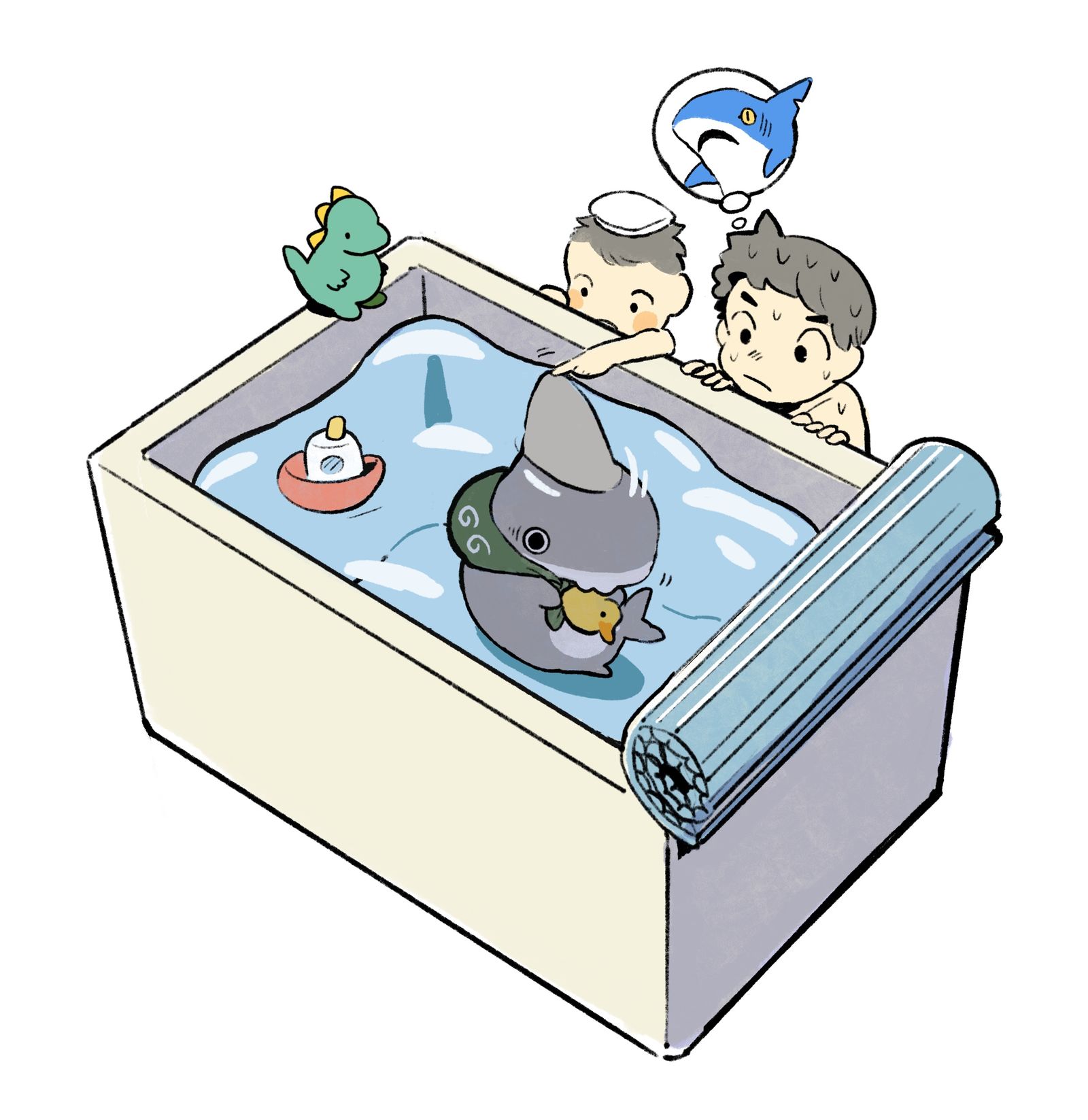 洗澡的鲨鱼插画图片壁纸