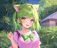 可爱的绿发猫女-日系唯美人像二次元猫女