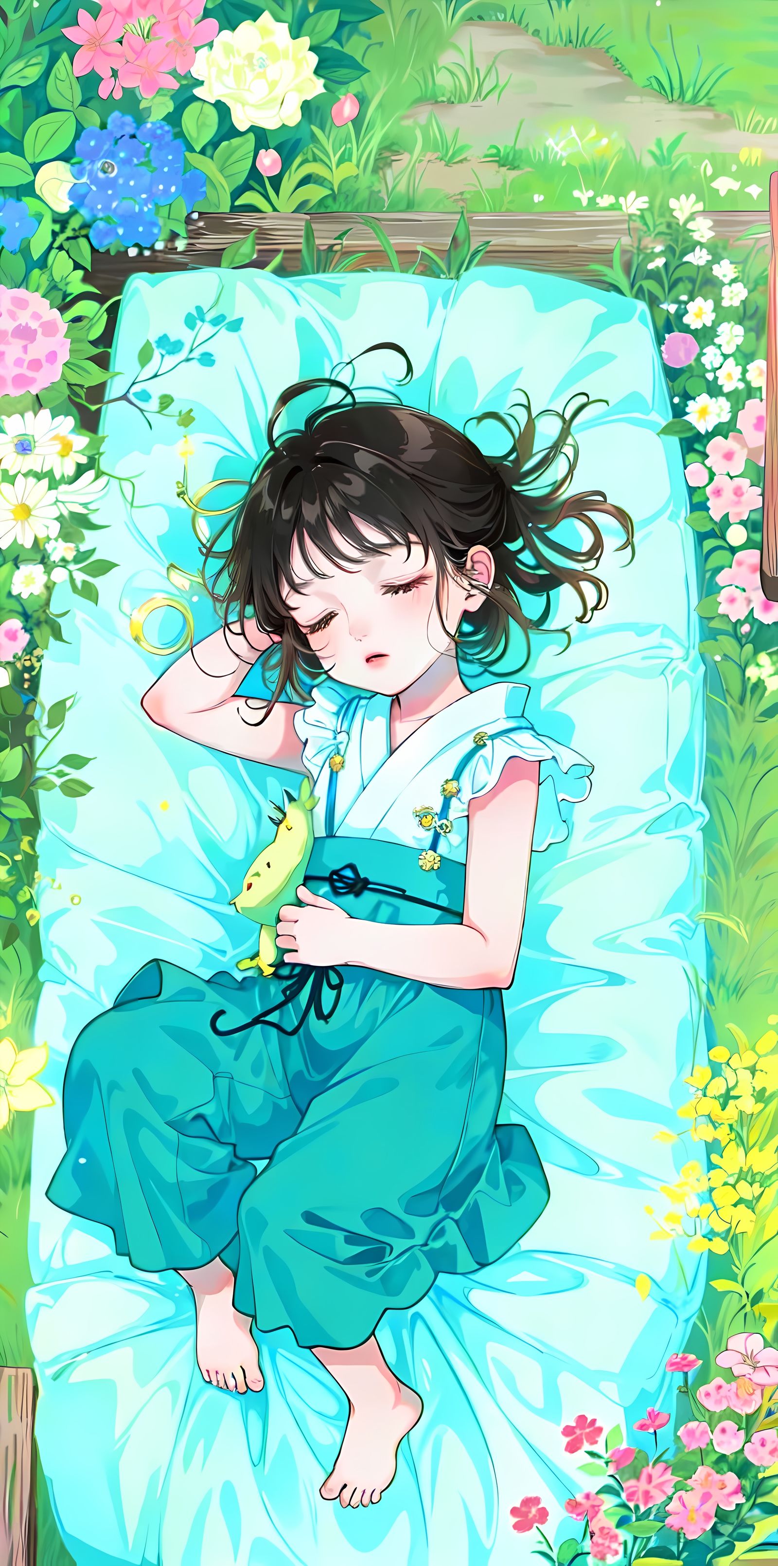 睡觉的少女插画图片壁纸
