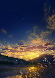 新作风景插画《故乡的夕阳》插画图片壁纸