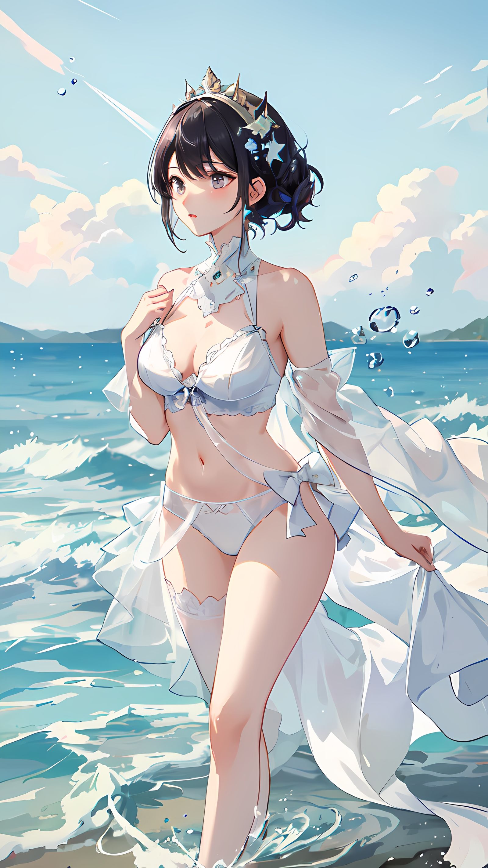 水边的白纱裙-日系薄涂泳装
