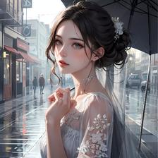 雨中美女插画图片壁纸