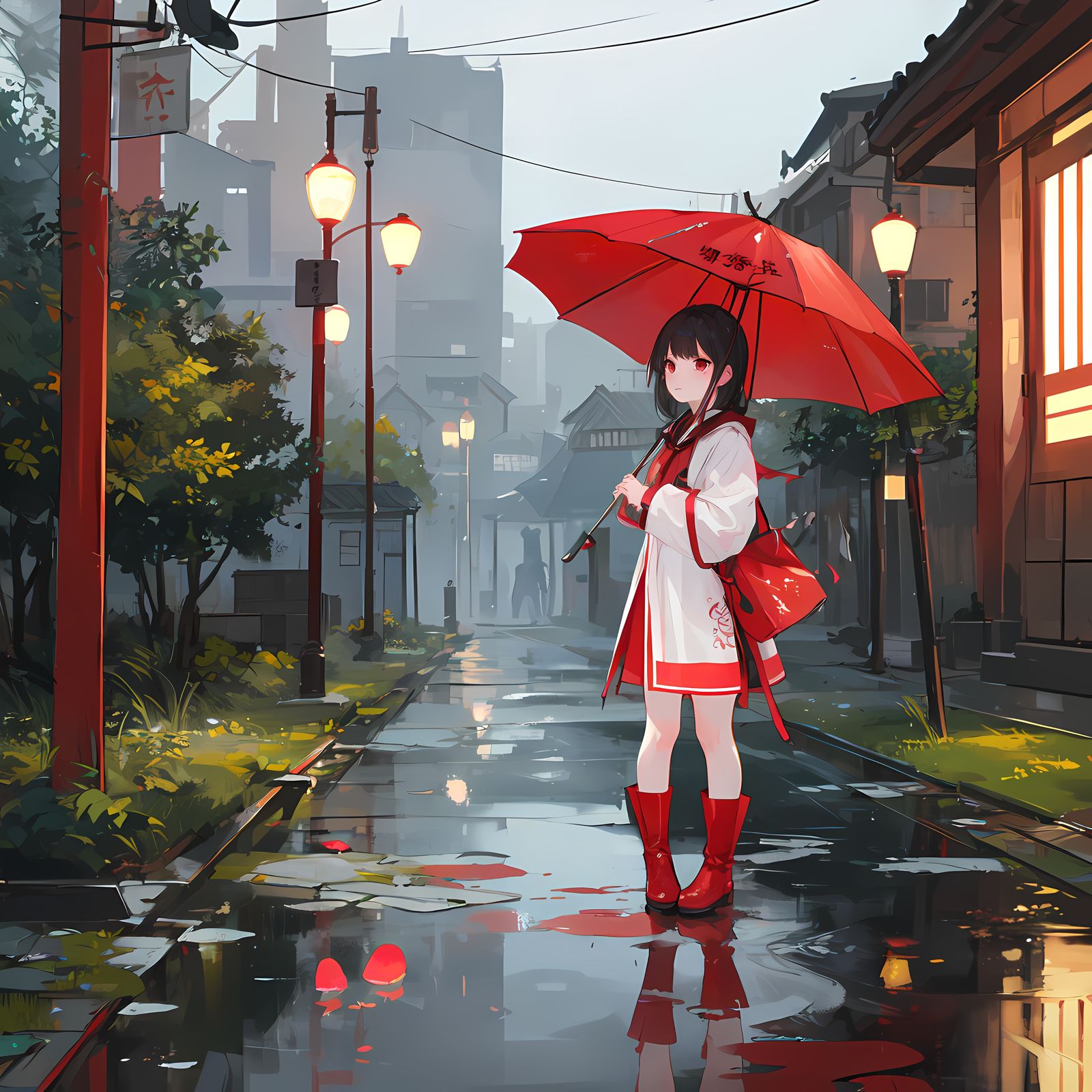 红雨缤纷插画图片壁纸