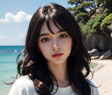 碧海蓝天美少女-真人写实大海