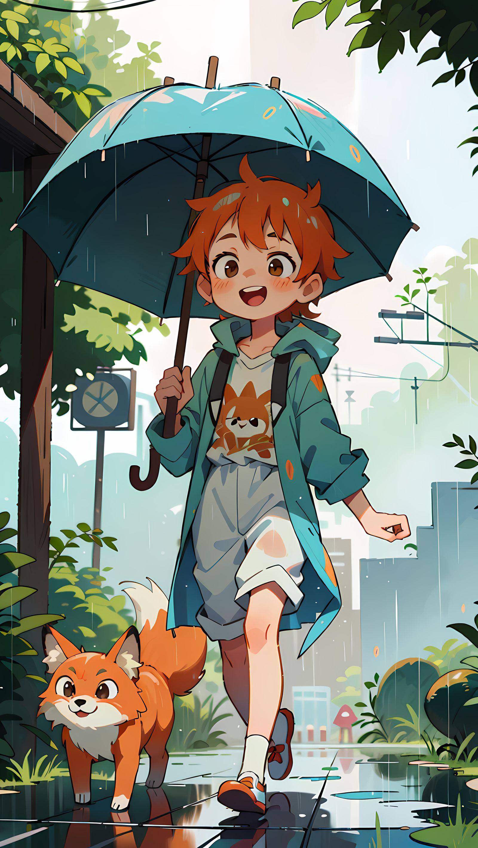 雨与狐-儿童插画狐狸