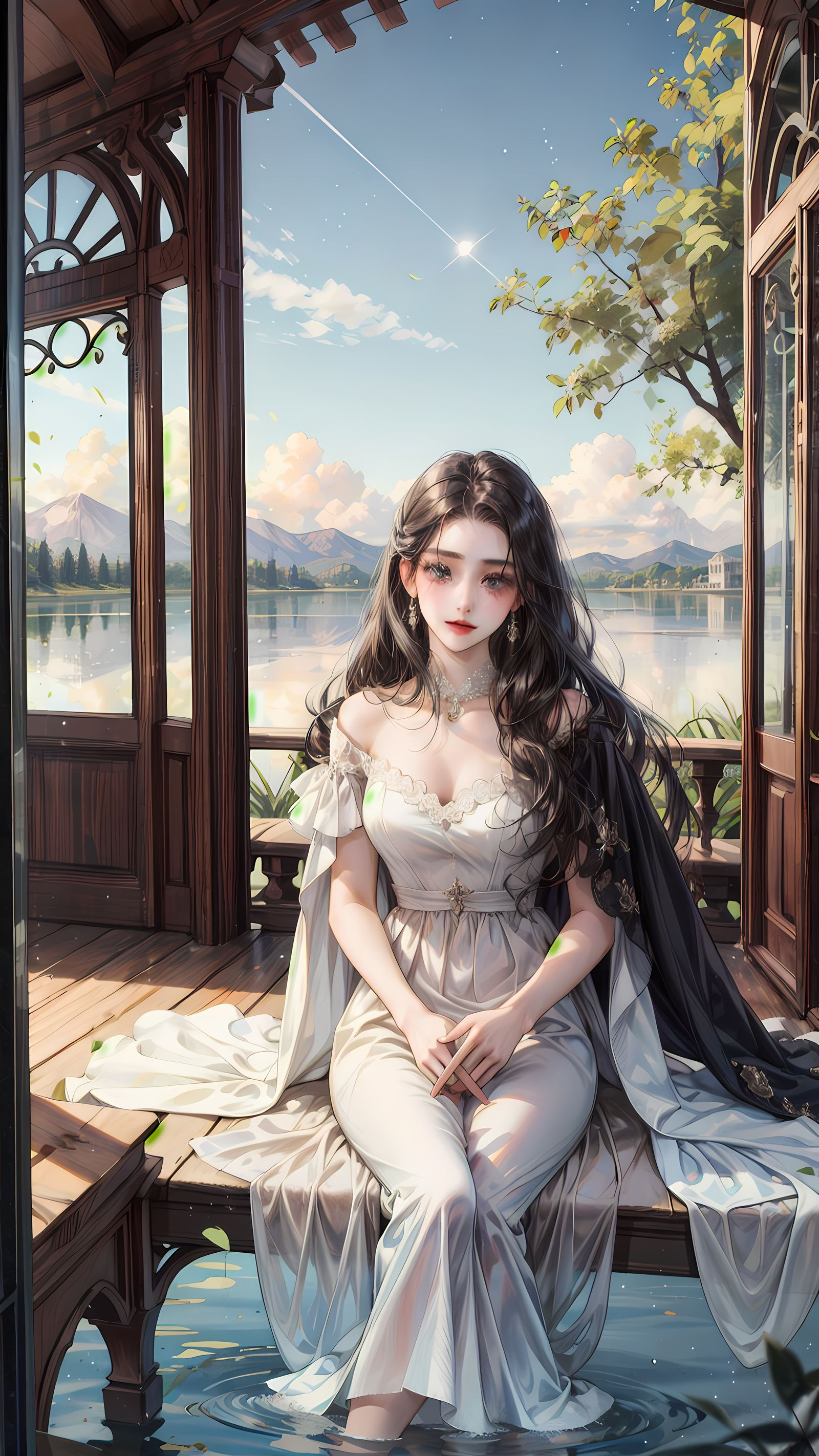 水榭中赏景的美人