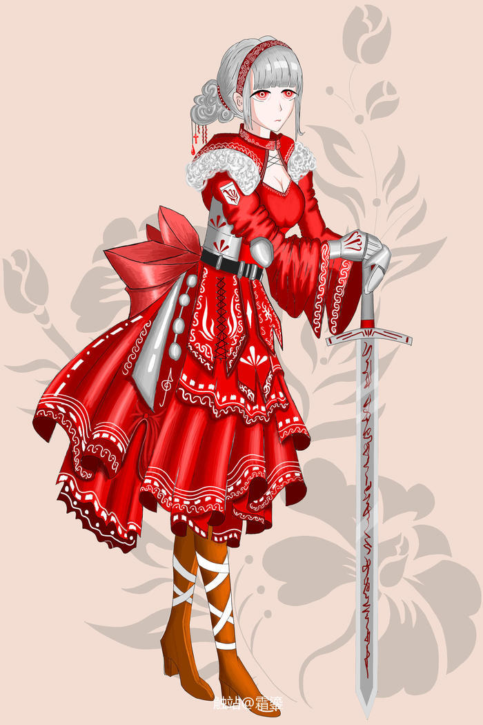 红白系列作品  女剑士插画图片壁纸