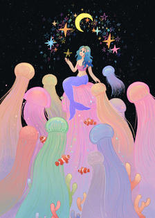 人鱼公主的星辰插画图片壁纸