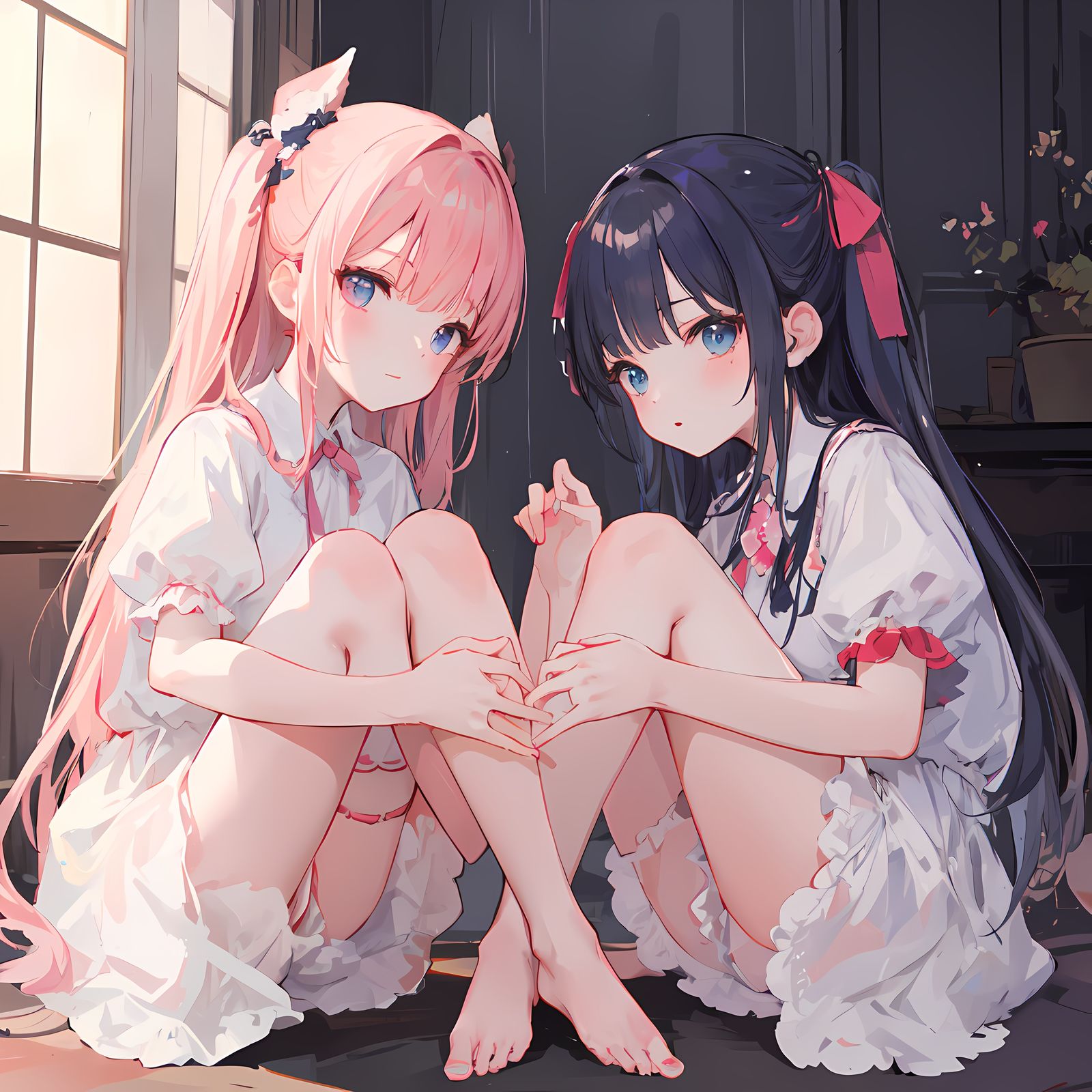 百合姐妹花插画图片壁纸