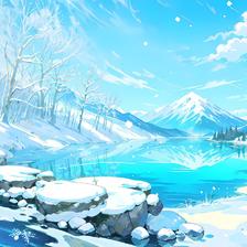 蓝色的湖泊插画图片壁纸