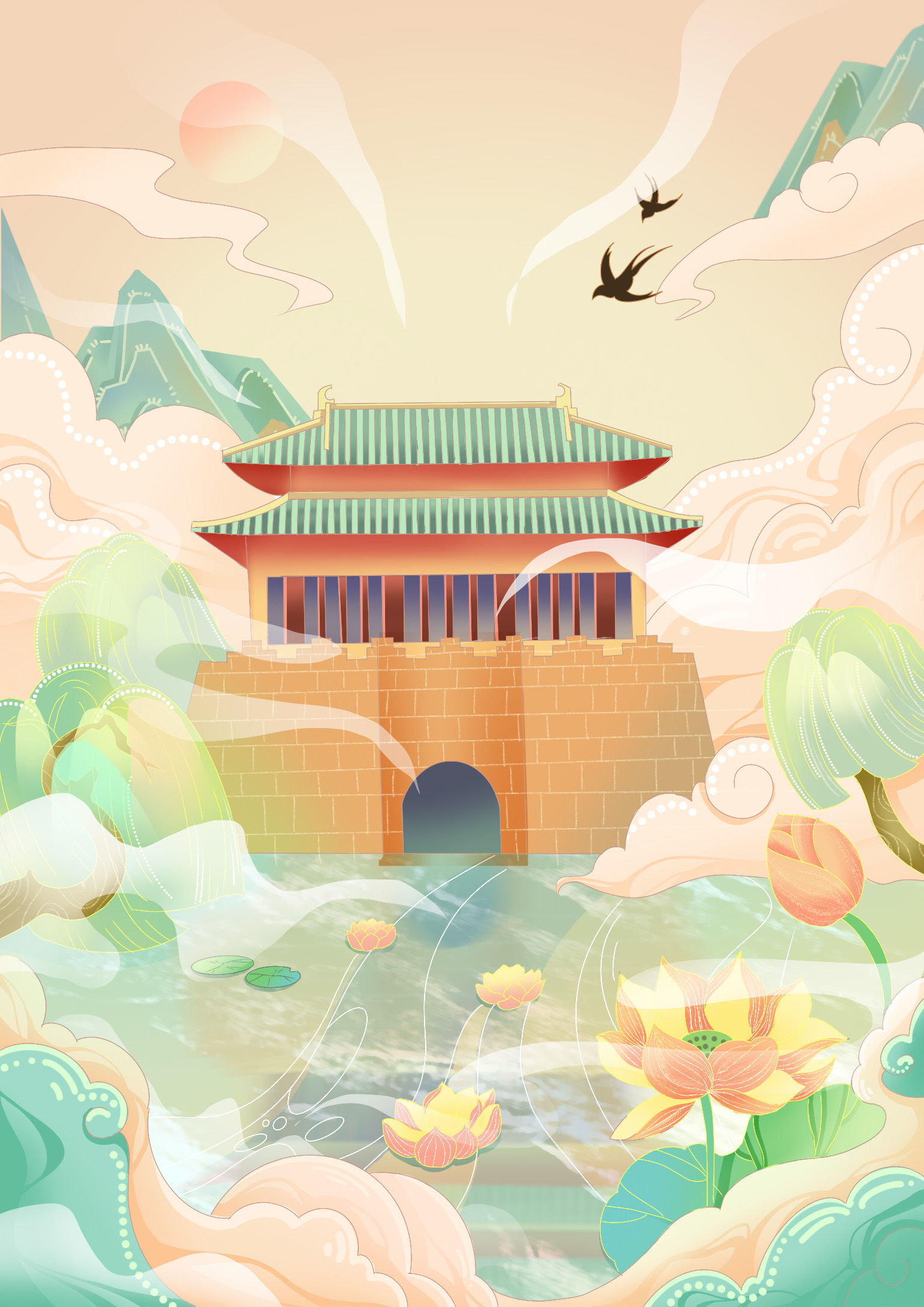 烟花三月下扬州插画插画商业插画