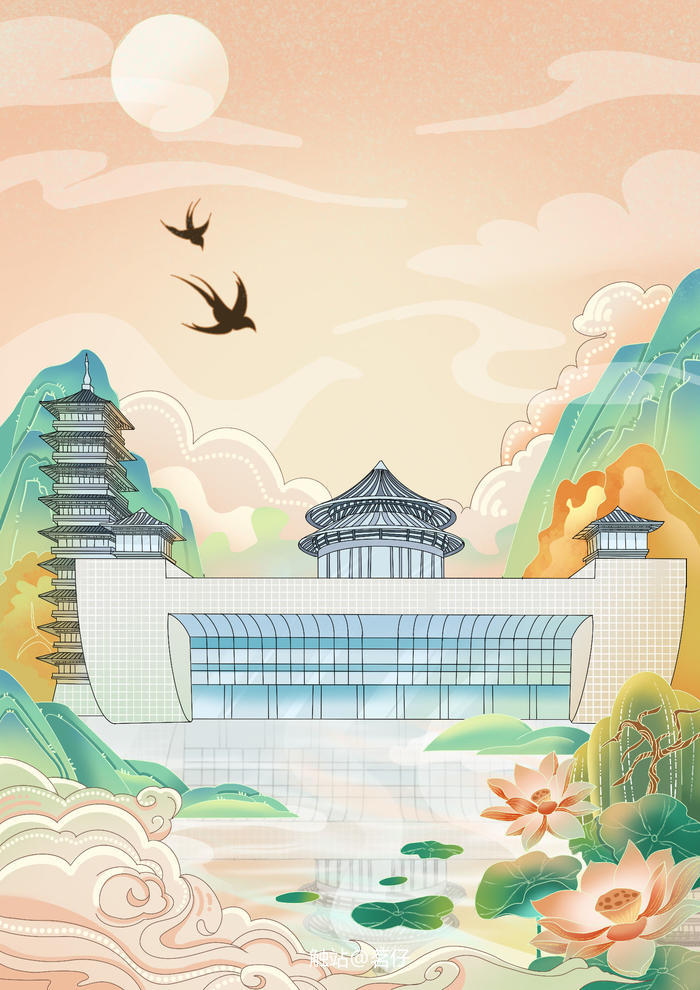 扬州大运河博物馆插画图片壁纸