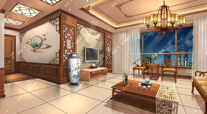 中式客厅插画图片壁纸