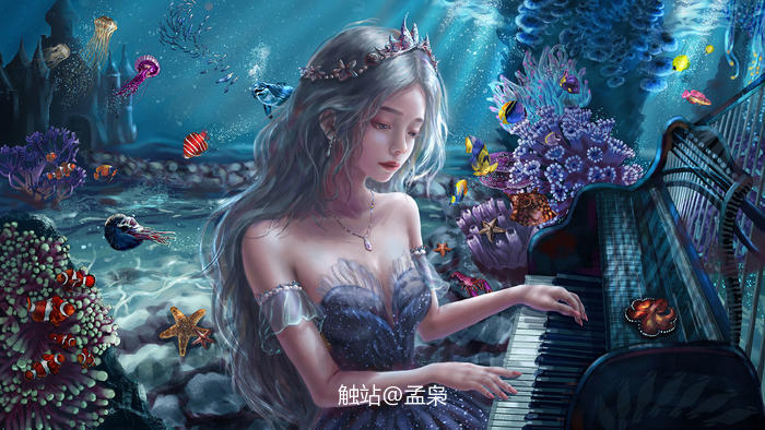 海洋公主-蓝梦{自设oc}-梦想守海洋插画图片壁纸