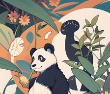 国风插画 熊猫-小清新海报熊猫插画