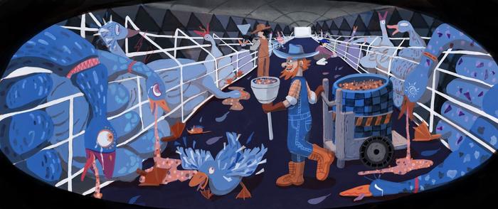 这是我做的一本关于“反对鹅肝”的绘本，因为鹅肝的制作过程非常残忍。（绘本《残忍的美味》）插画图片壁纸