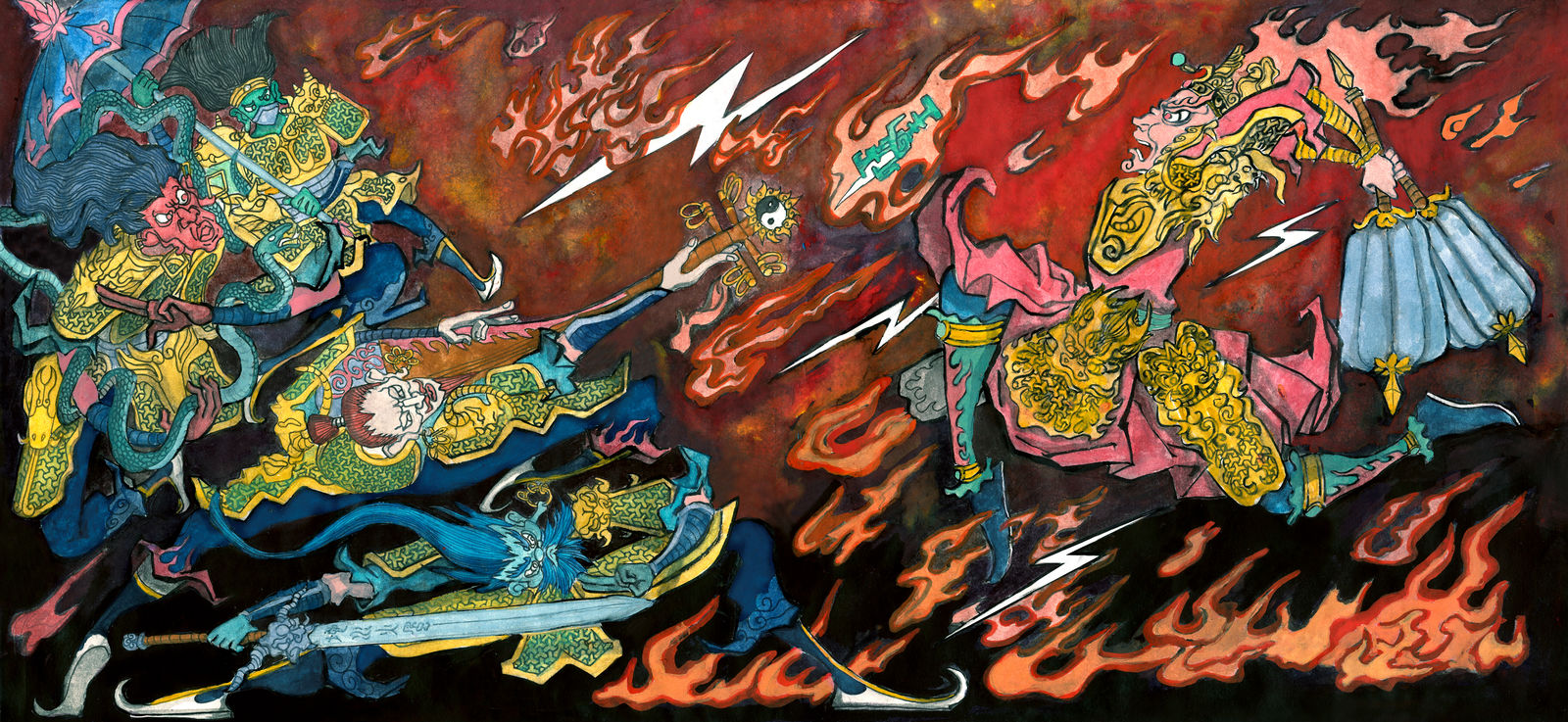 这是我制作的封神演义相关的插画——黄天化大战魔家四将
