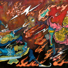 这是我制作的封神演义相关的插画——黄天化大战魔家四将头像同人高清图