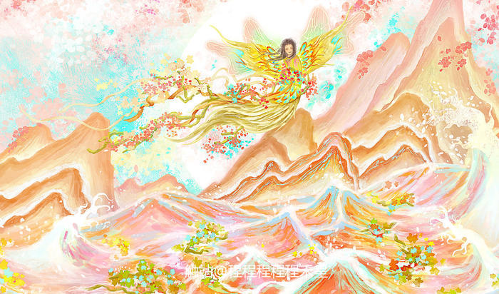 中国神话故事系列-精卫填海插画图片壁纸