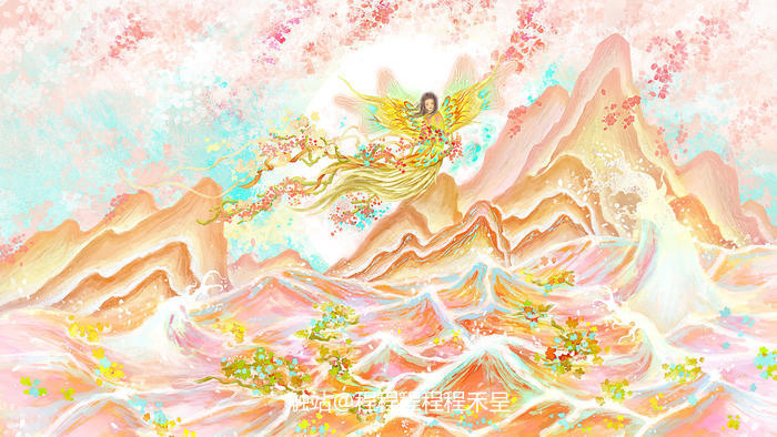 中国神话故事系列-精卫填海插画图片壁纸