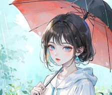 雨中漫步-小清新打伞少女