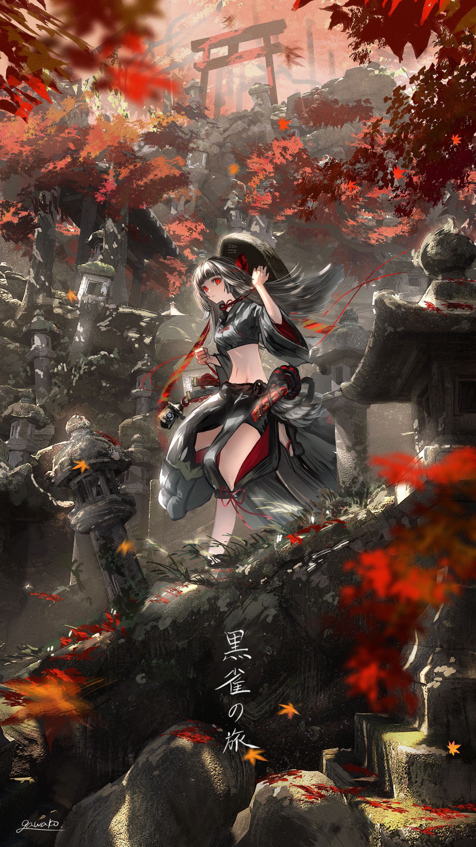 灯籠山道插画图片壁纸