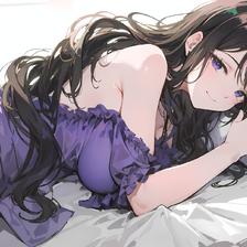 躺在你身边的紫色睡裙大姐姐插画图片壁纸