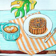 马克笔画《咖啡与月饼》插画图片壁纸