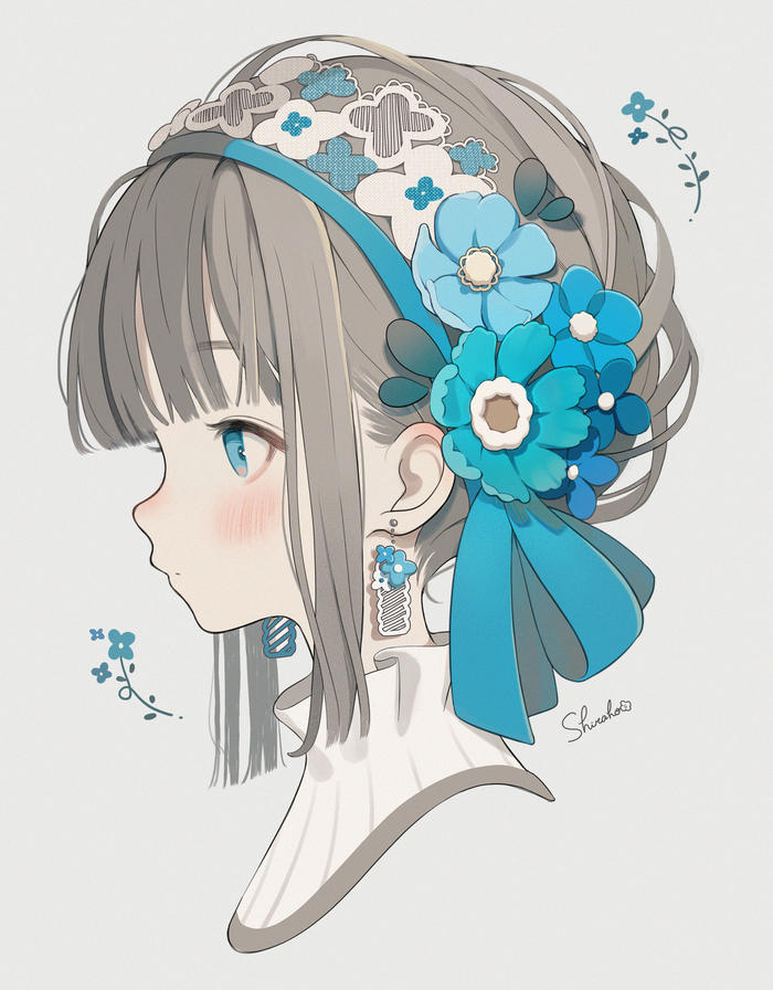 蓝色的花发箍插画图片壁纸